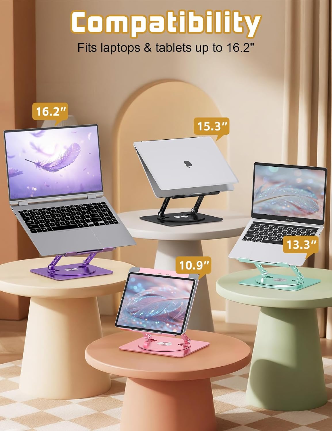 Adjustable Rotating Laptop Stand for Desk, Aluminum Riser,Purple