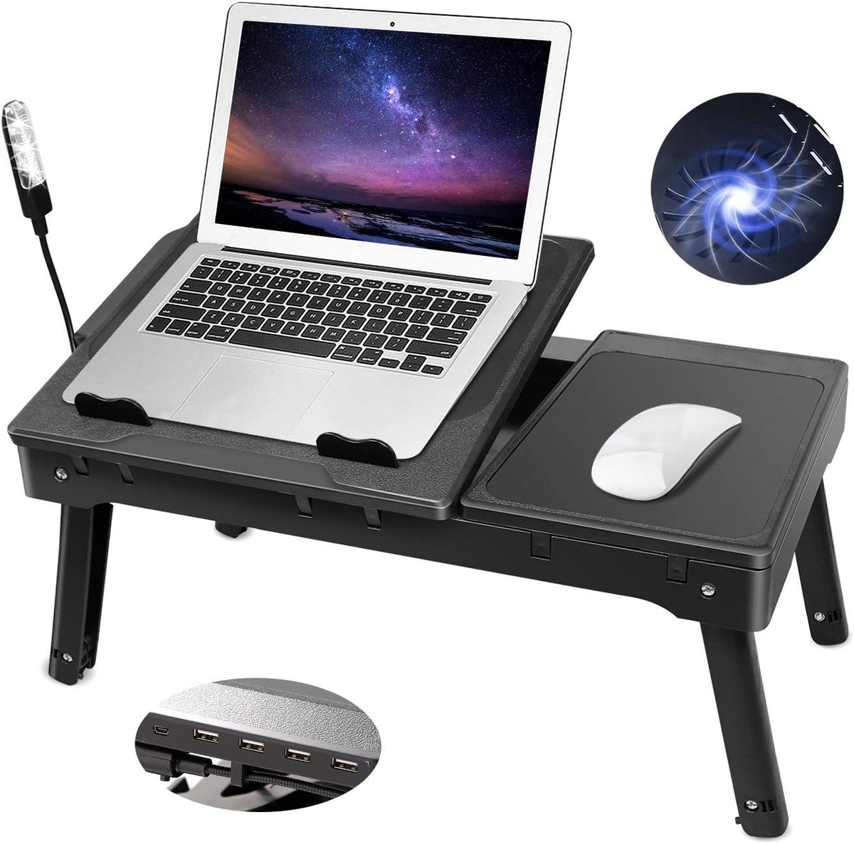 Moclever Laptop Bed Stand – Adjustable Laptop Table with Cooling Fan, Foldabl...
