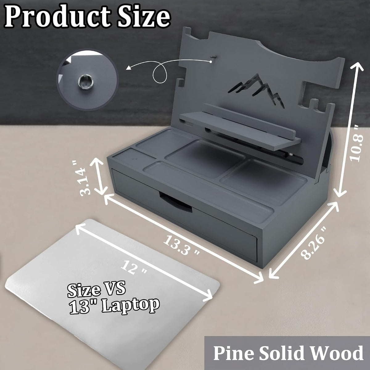 Nightstand Organizer for Men with Large Drawer Gift for Men, Grey