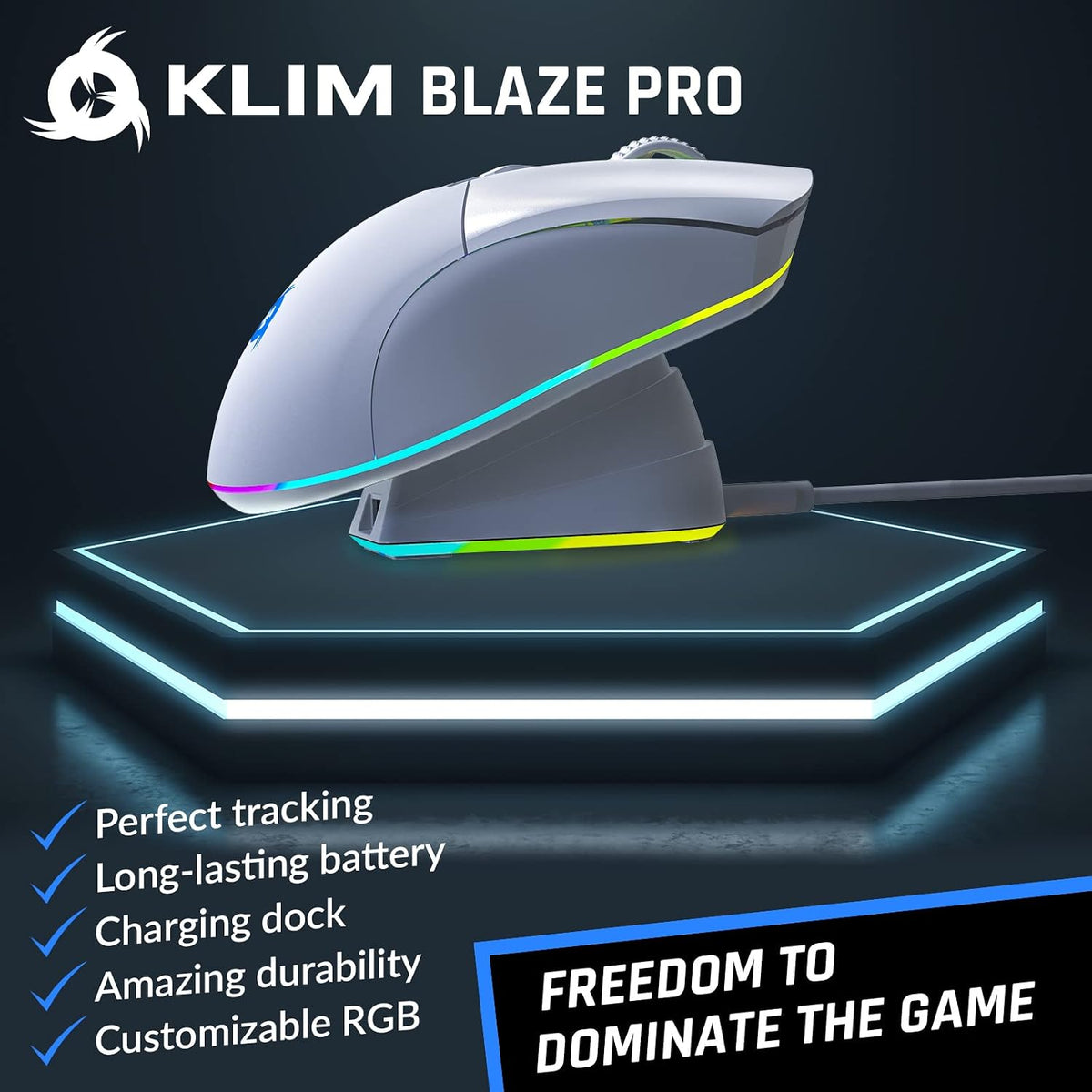 KLIM Blaze Pro Wireless Gaming Mouse, with Charging Dock RGB, Rechargeable