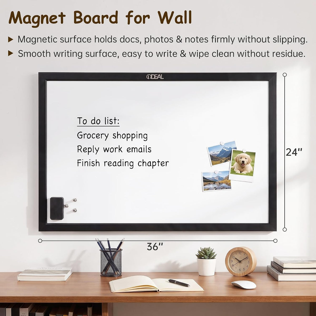 Gideal Magnetic Dry Erase Board with Pine Wood Frame, 36" x 24" Whi...