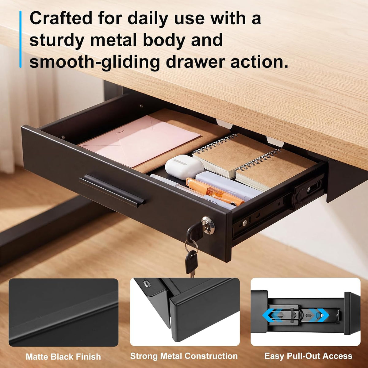 Menkxi 16'' x 12'' Under Desk Drawer Slide Out Storage Organi...