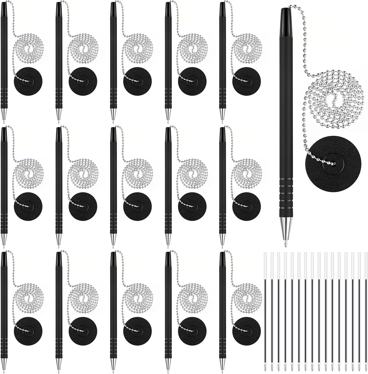 Outus 64 Pcs Security Pens with Bead Chain Holder, Counter Desk Pens Black