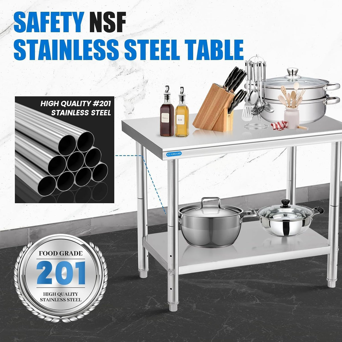 KUARBARR Stainless Steel Table for Prep & Work with Undershelf 24 x 30 In...