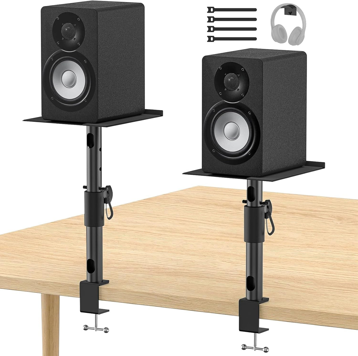 Clamp-On Desktop Speaker Stand Pair, Heavy-Duty 9.3" x 8.9 Plate for Edi...