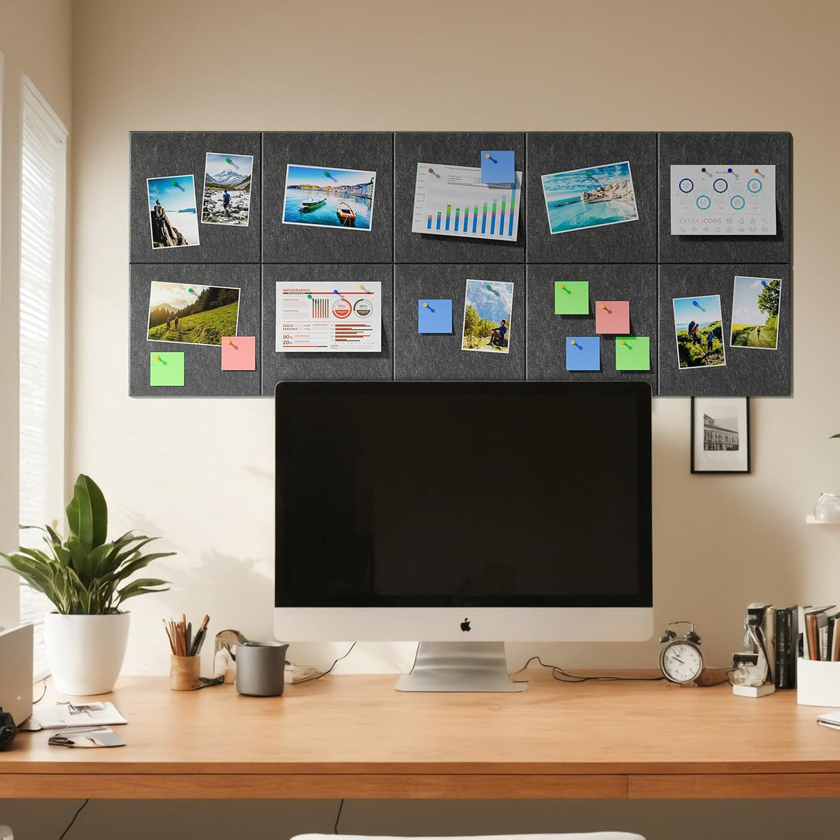 MaxGear Felt Bulletin Board 48" x 36", Dark Gray Felt Wall Tiles Wa...