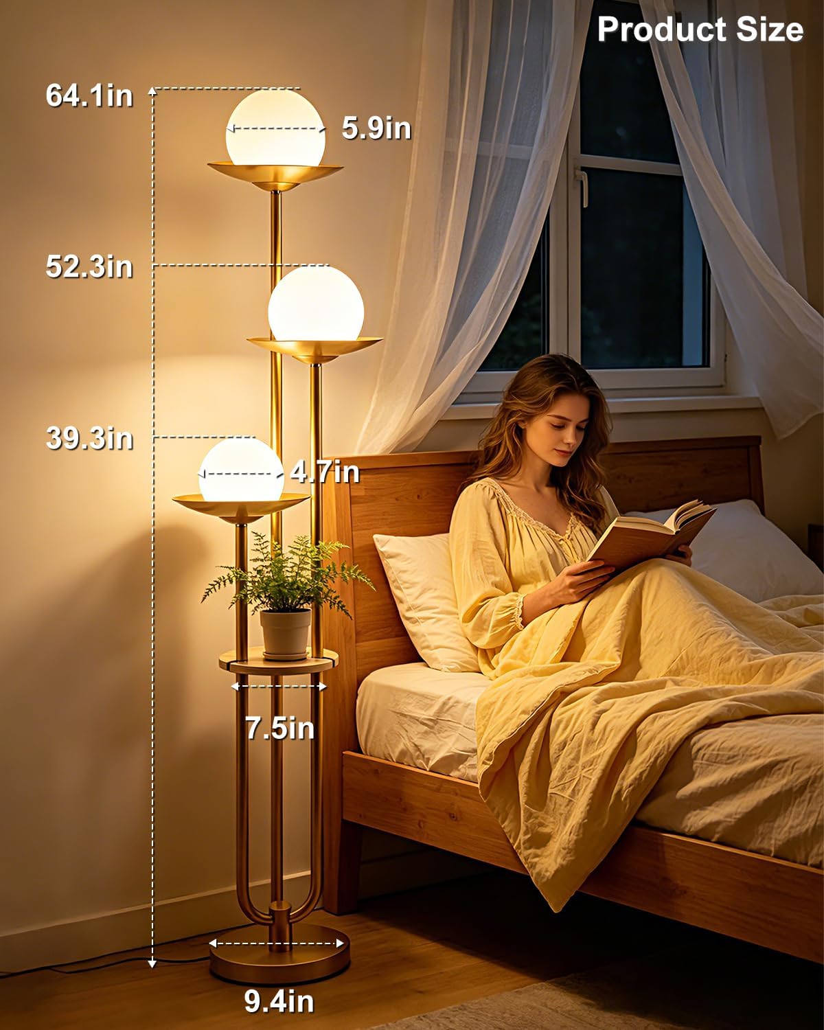 Lightdot Globe Floor Lamp with Table 3-Lights Modern Dimmable Floor Lamps for...