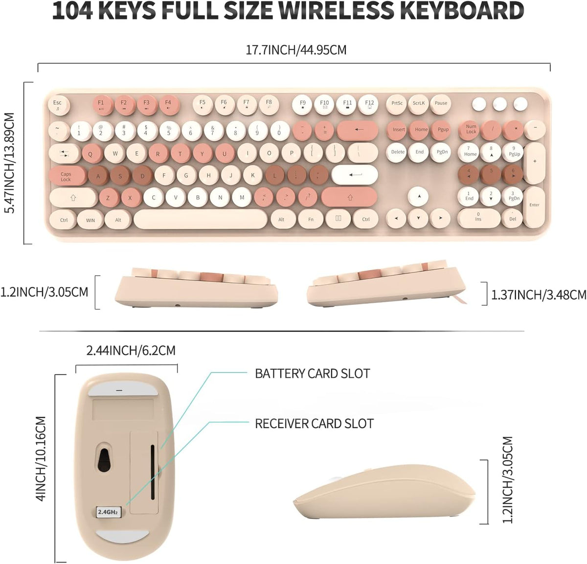 FOPETT Wireless Keyboard and Mouse Combo - 2.4G Full-Sized Cute Colorful Mous...