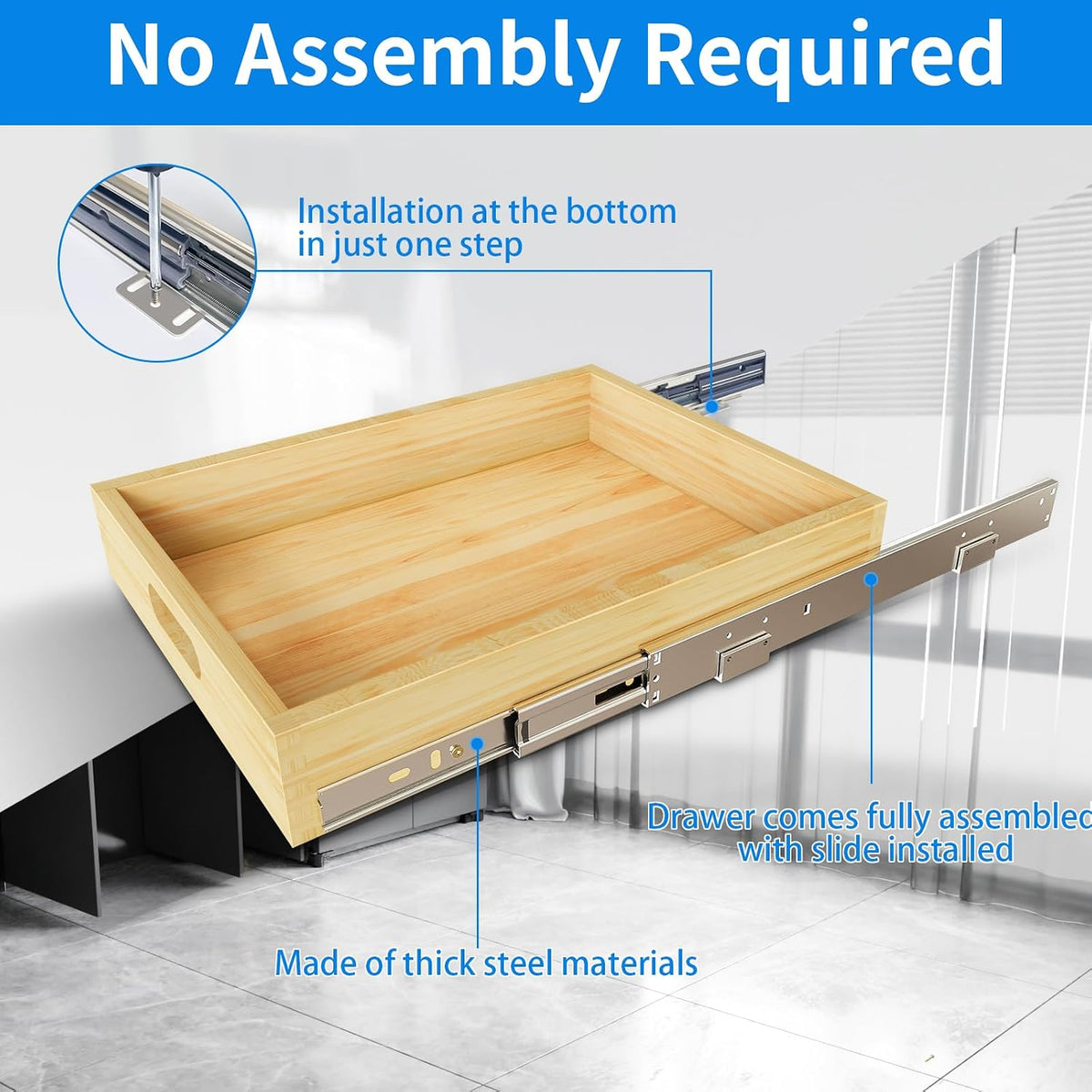 2 Set Pull Out Cabinet Organizer, Soft Close Slide Out Wood Drawer Storage Sh...