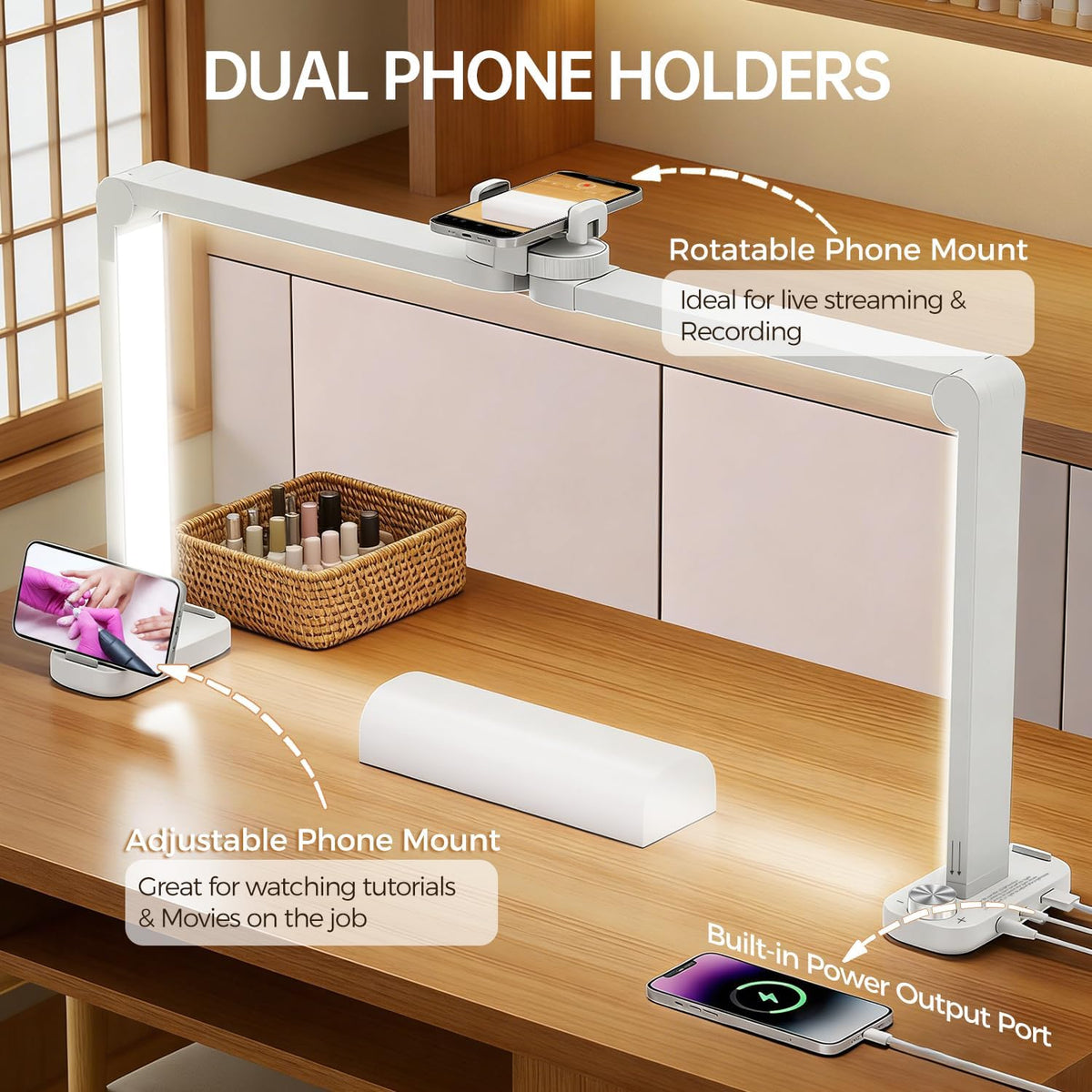 AORAEM 33.5‘’ Half Moon Light, Nail Tech Lamp for Desk with Phone Holder