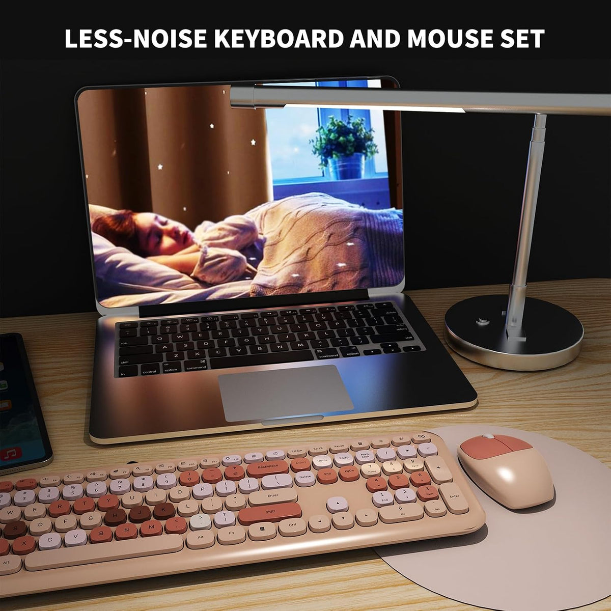 SkyGive Wireless Keyboard and Mouse Combo, Colorful Ergonomic Full Size Retro...