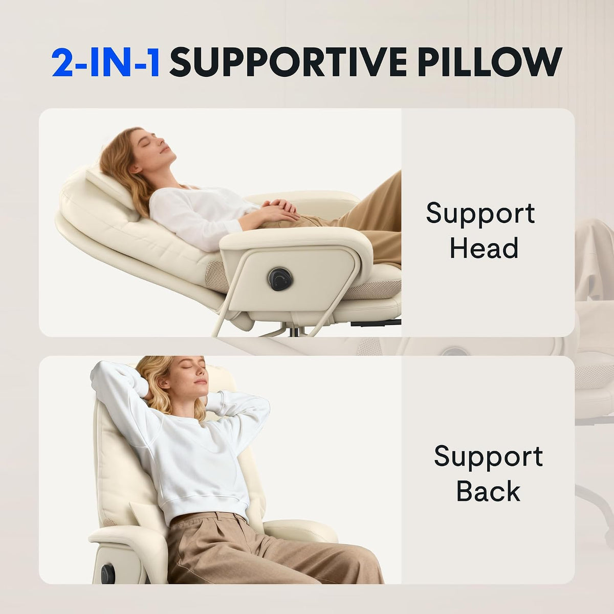 FLEXISPOT HC4 2-in-1 Chaise Lounge Chair Indoor, PU Leather, Beige White