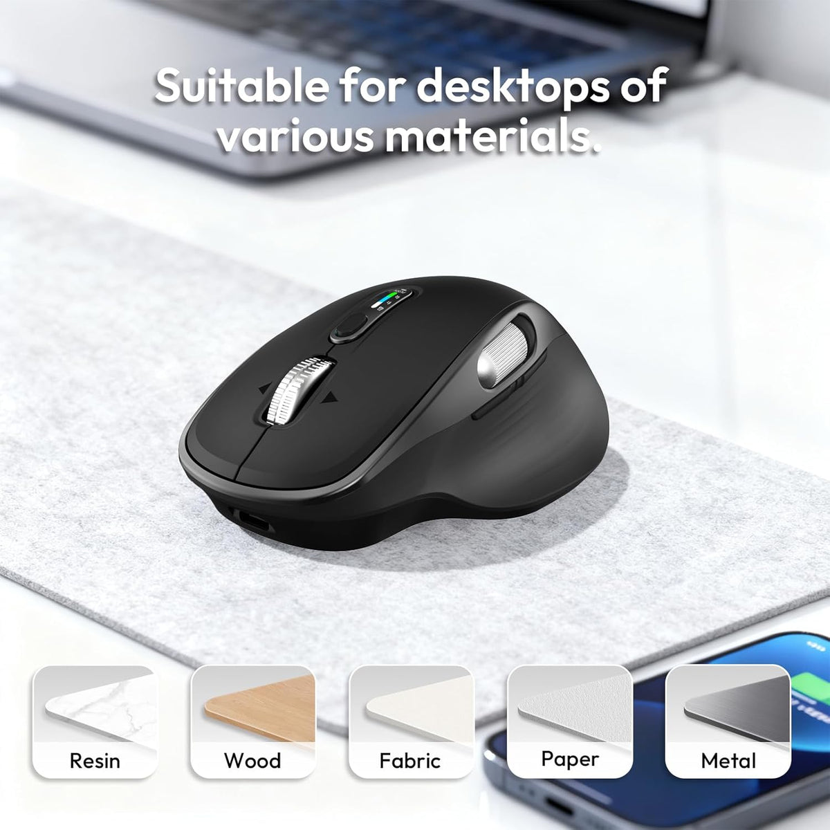 Wireless Bluetooth Rechargeable Mouse with 8 Programmable Buttons-Black