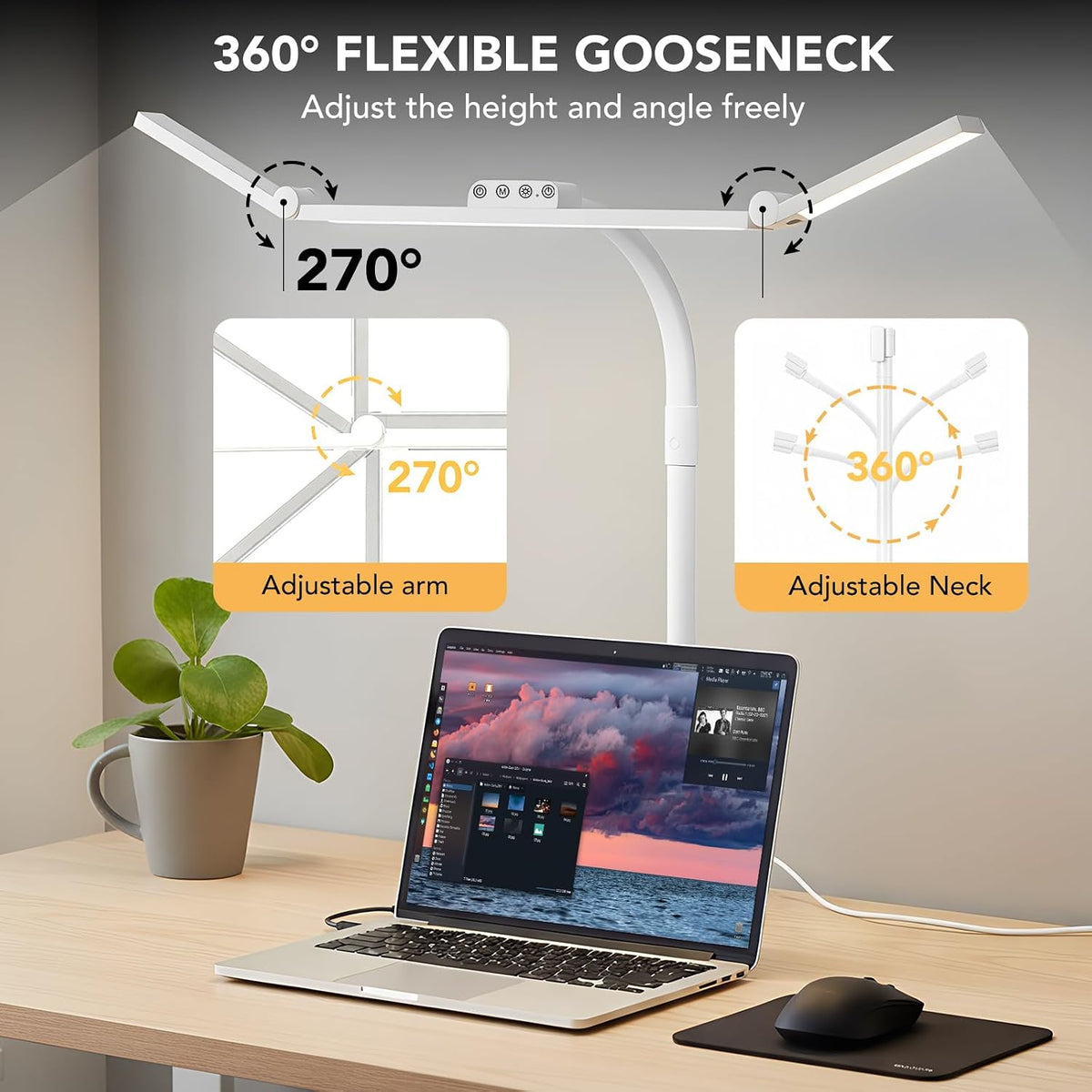 LED Desk Lamp for Home Office with Base, 28.2" Adjustable Gooseneck Swin...