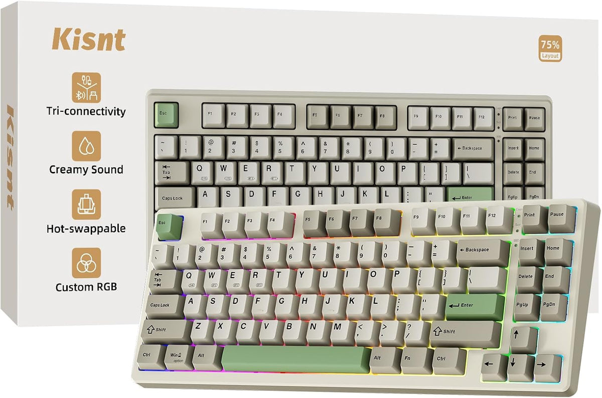 Kisnt KN85 Wireless Mechanical Keyboard, 75% Layout, Bluetooth/2.4GHz/USB-C, ...