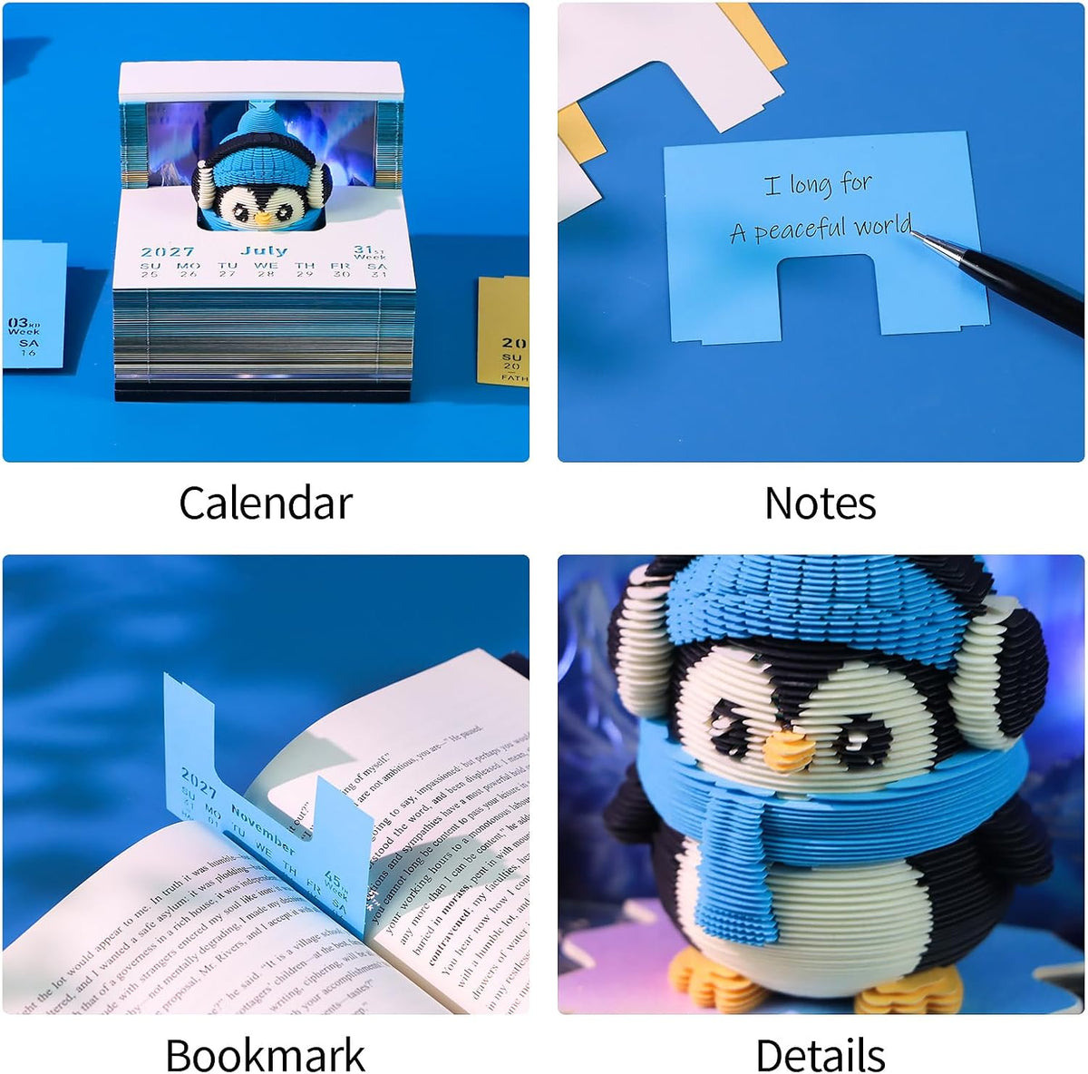 3D Calendar 2027, 3D Memo Pad Art Sticky Notes, Time Piece Calendar 2027, Cre...