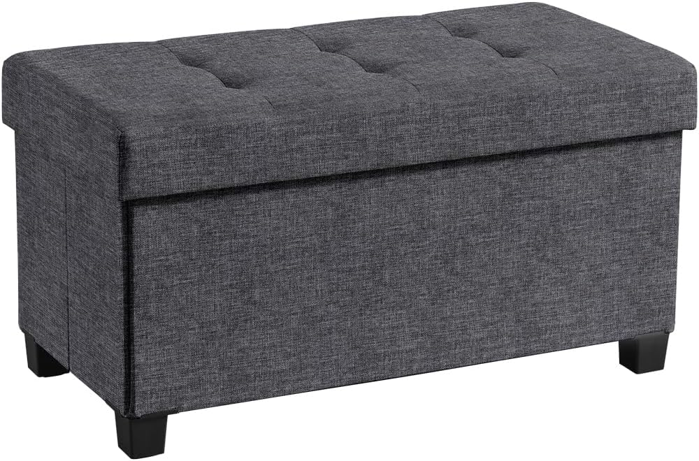 Ornavo Home 30" Large Storage Ottoman Bench with Legs, Dark Gray