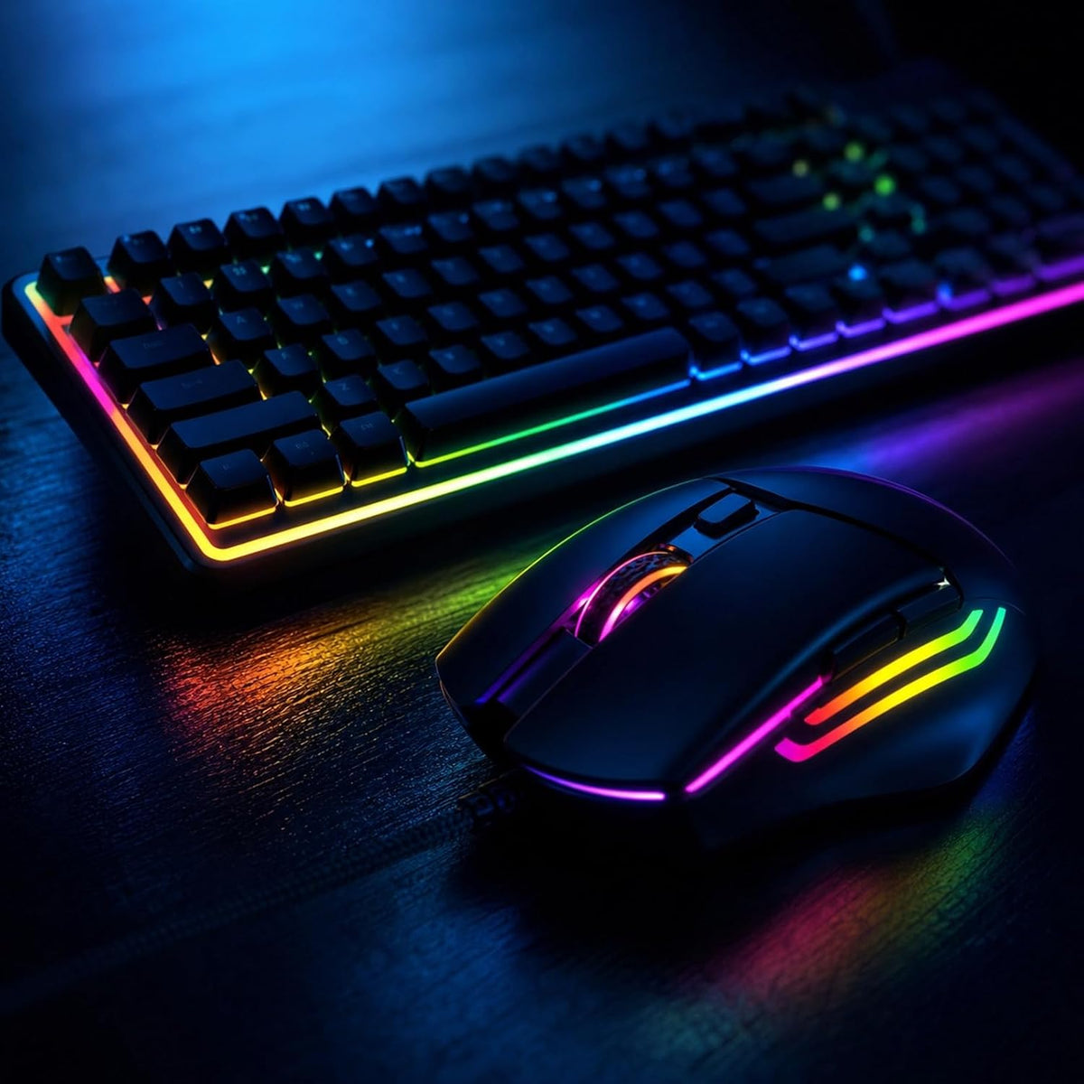 Wired RGB Keyboard and Mouse Combo, Adjustable Rainbow Backlit, 104-Key Full-...