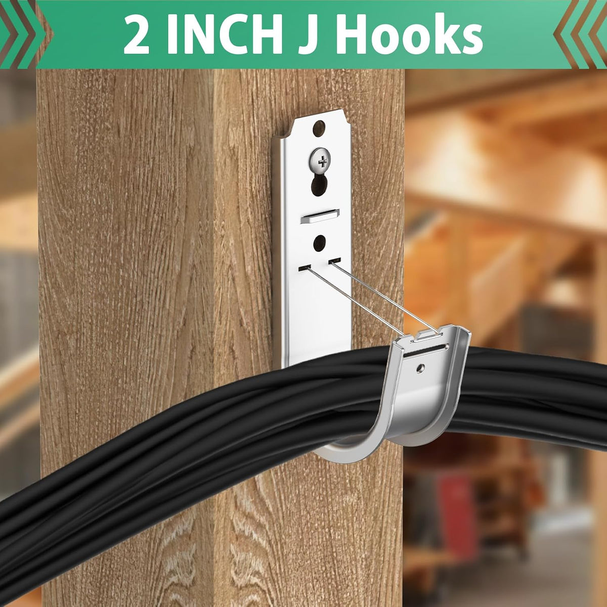 50 Pack 2 Inch Cable Support J Hook Wall Mount J Hook with Retainer Clip, Gal...