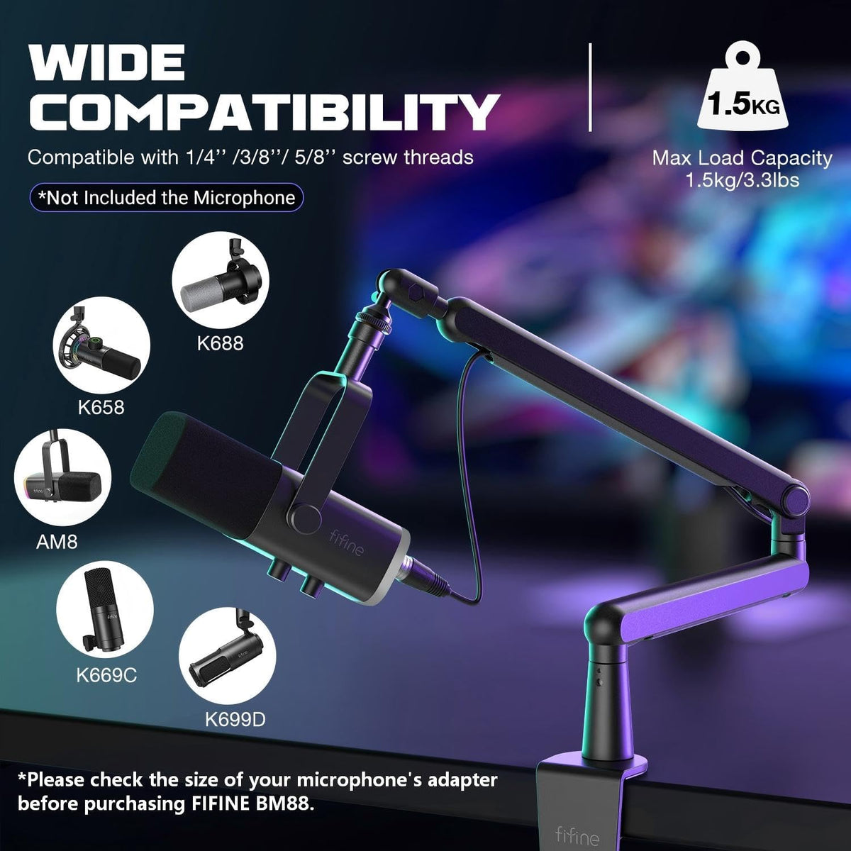FIFINE BM88 Low Profile Microphone Boom Arm Stand for Gaming Streaming