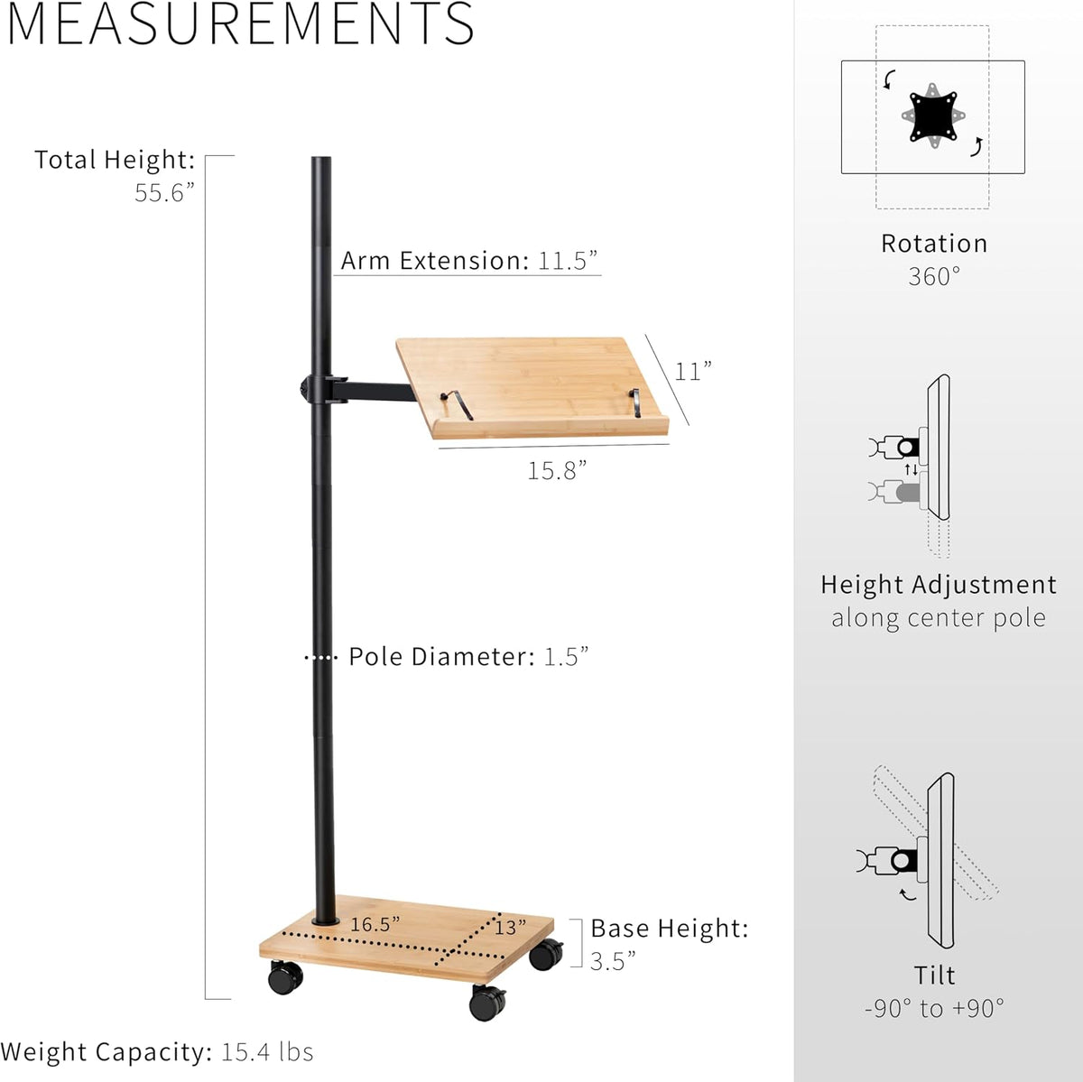 VIVO Mobile 16 inch Mobile Podium Reading Stand, Portable Rolling Book Holder...