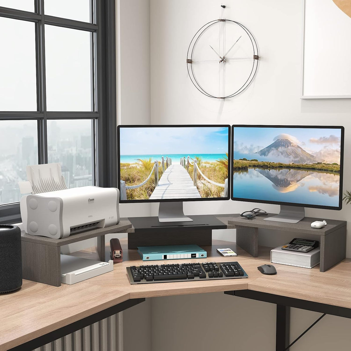 WESTREE Triple Dual Monitor Stand Riser, 56" Extra Long Monitor Stand fo...