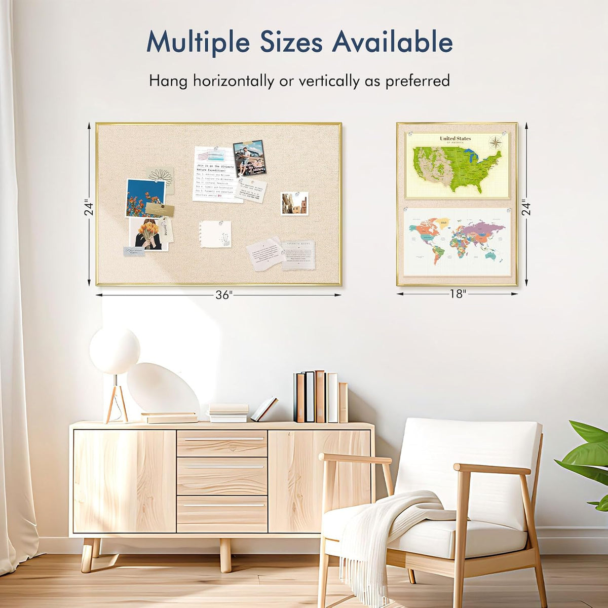 DOLLAR BOSS Linen Bulletin Board, 24'' x 18'', Golden Frame, ...