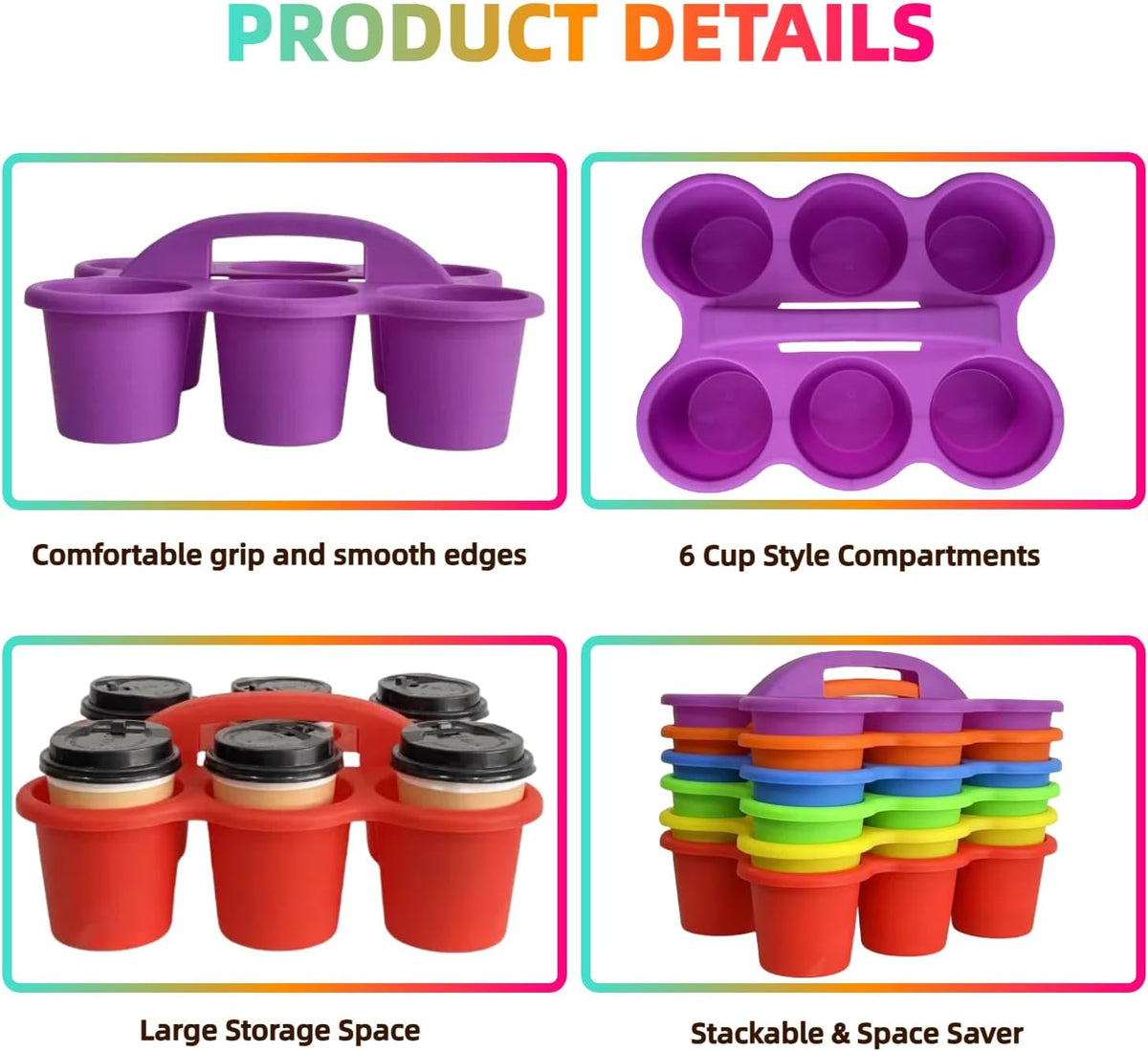 6 Pack Plastic Classroom Caddy Organizer with Handle,6 Compartment, Rainbow