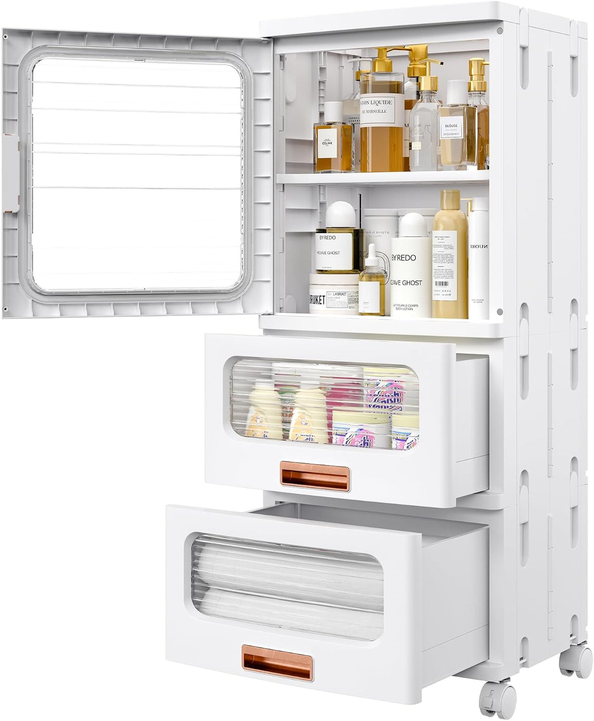 VECELO Narrow Bathroom Storage Cabinet with 2 Drawer, Foldable Storage Organi...