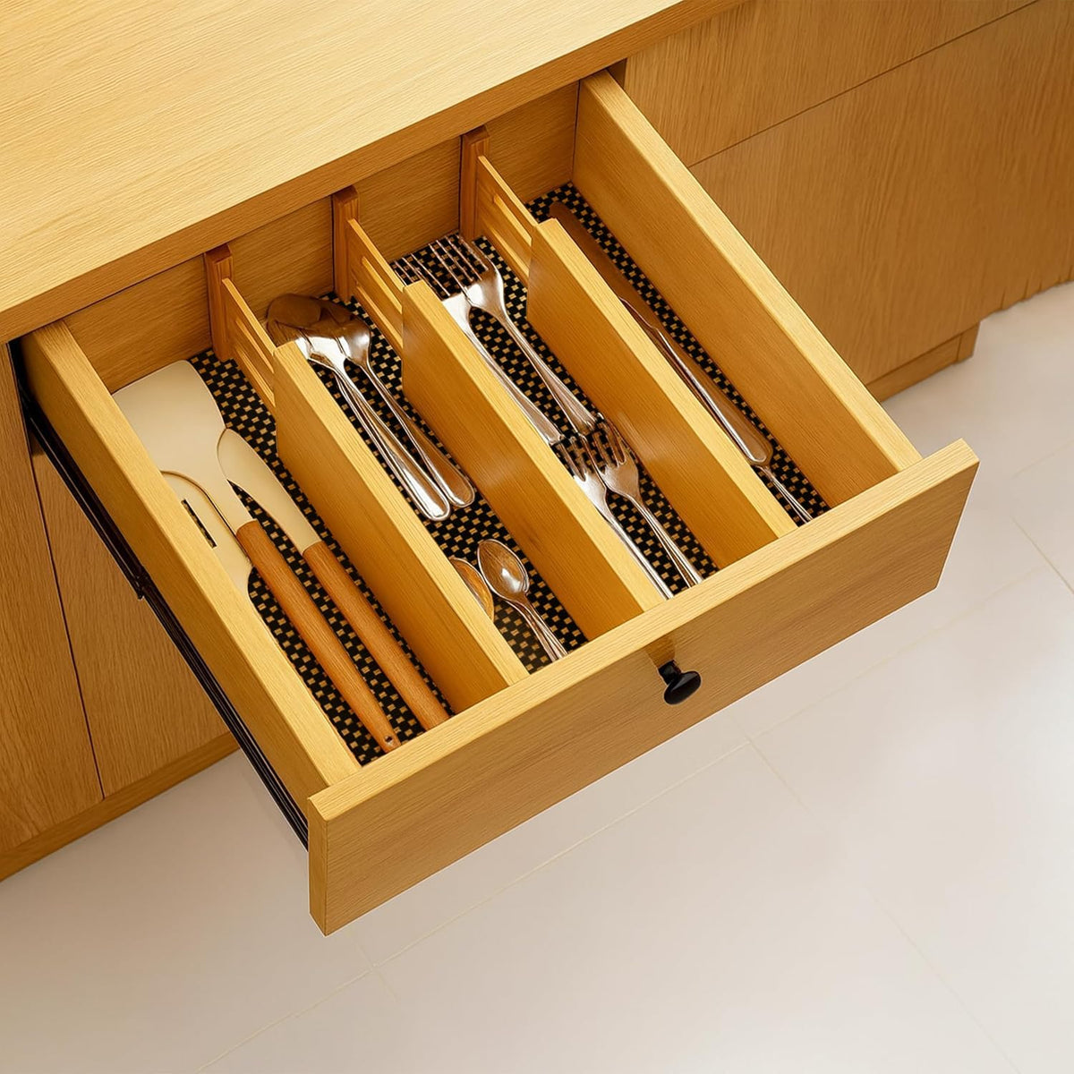Bamboo Drawer Dividers 6 Pack with Non Slip Liner, Adjustable Expandable Draw...