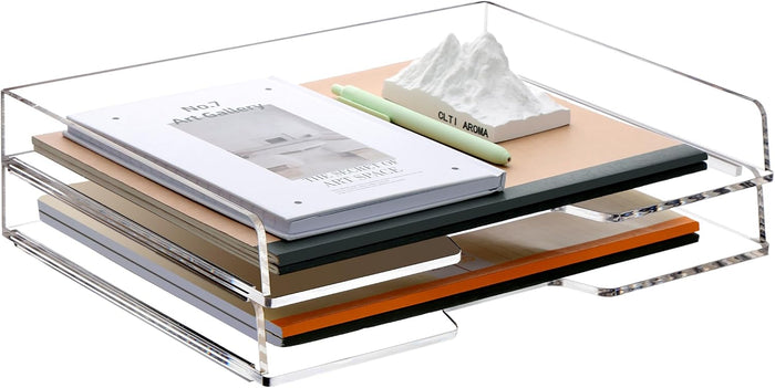 SANRUI Stackable Paper Tray, Acrylic File Organizer, Paper Tray Organizer (2-Pack)