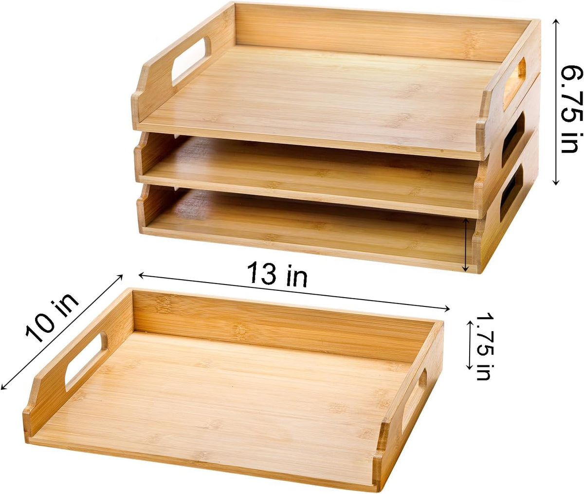 Okllen 3 Pack Stackable Paper Trays, Bamboo Desk Letter Tray Set, 3 Tier File...