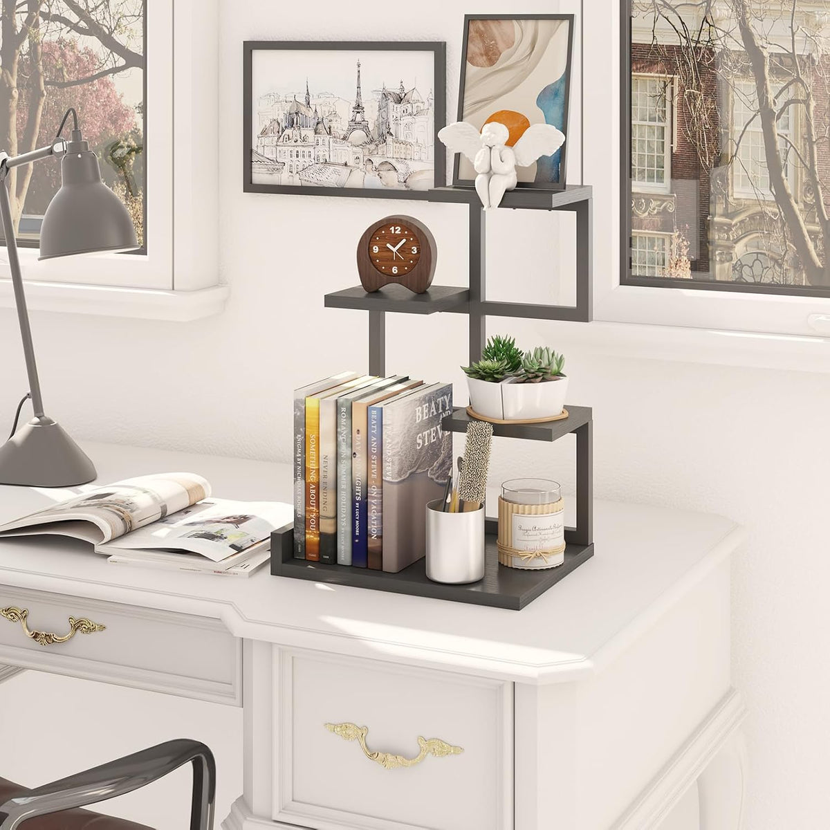 YMYNY 4 Tier Desktop Shelf Organizer 12.2x9.45x17.52 Black HSR007B