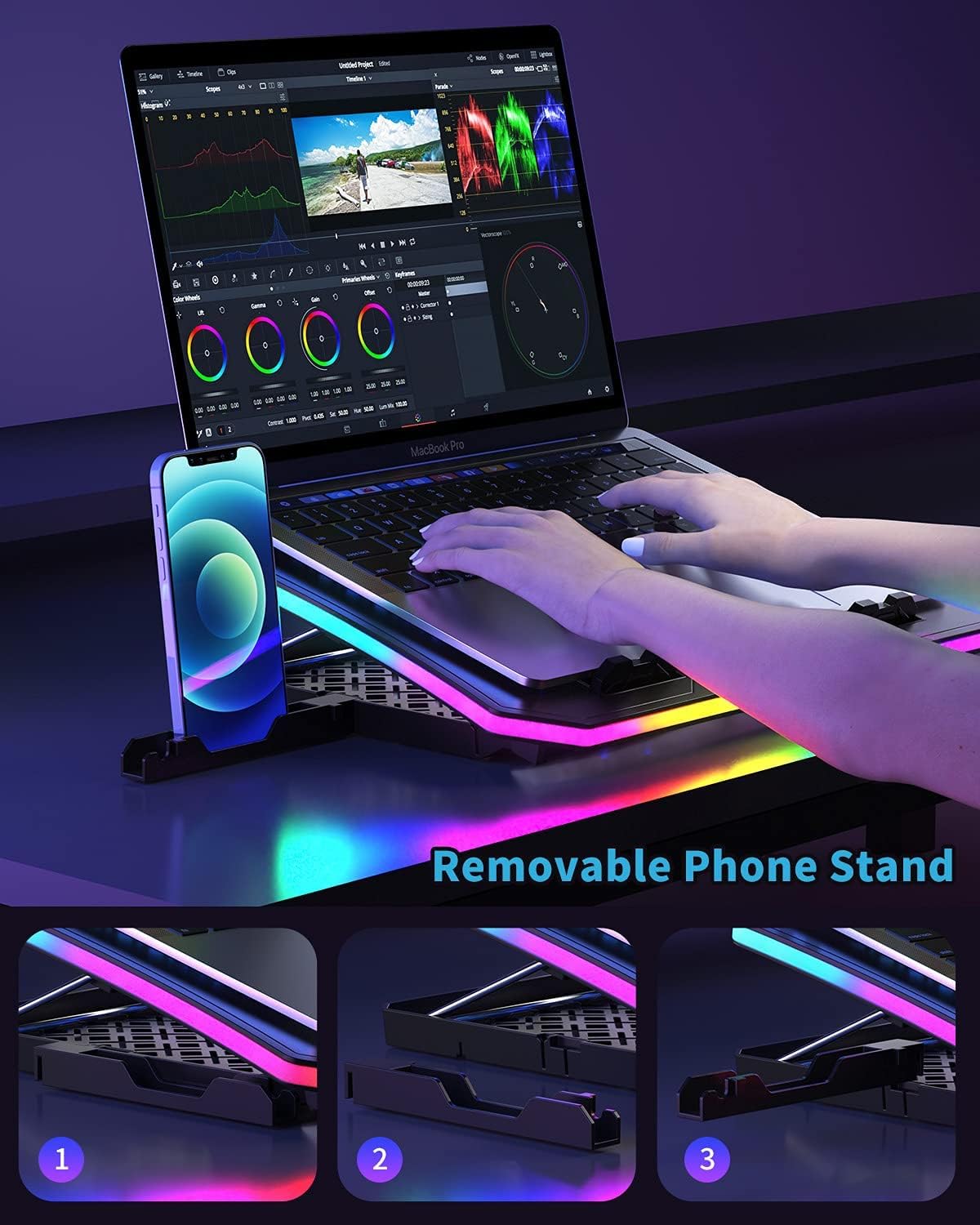 KeiBn Upgarde Laptop Cooling Pad, RGB Lights Laptop Cooler 6 Fans for 15.6-17...