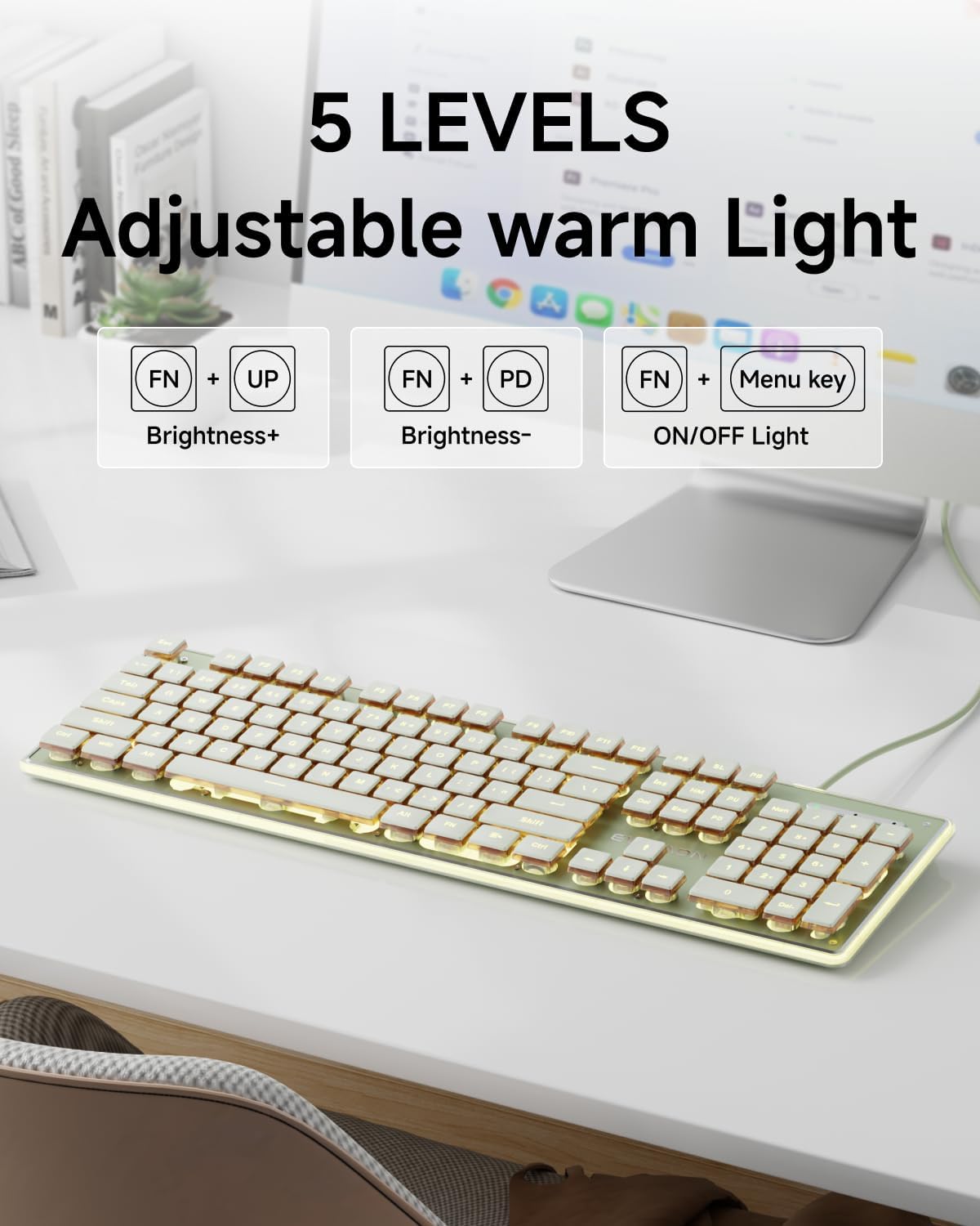 Wired Keyboard with Warm Backlit, Never Fade, Soft Click Typing, Green