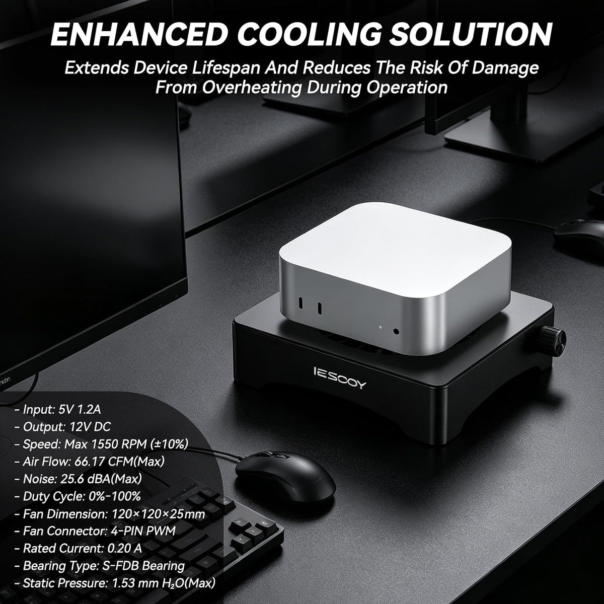Quiet 120mm USB Cooling Fan with Aluminum Stand