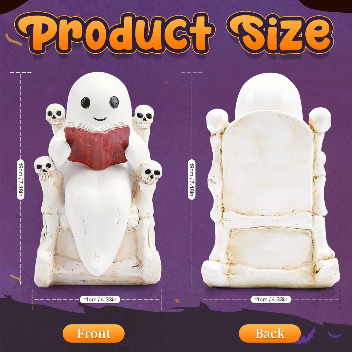 Solar Halloween Outdoor Light 7.4" Ghost Statue Skull Throne Garden Decor