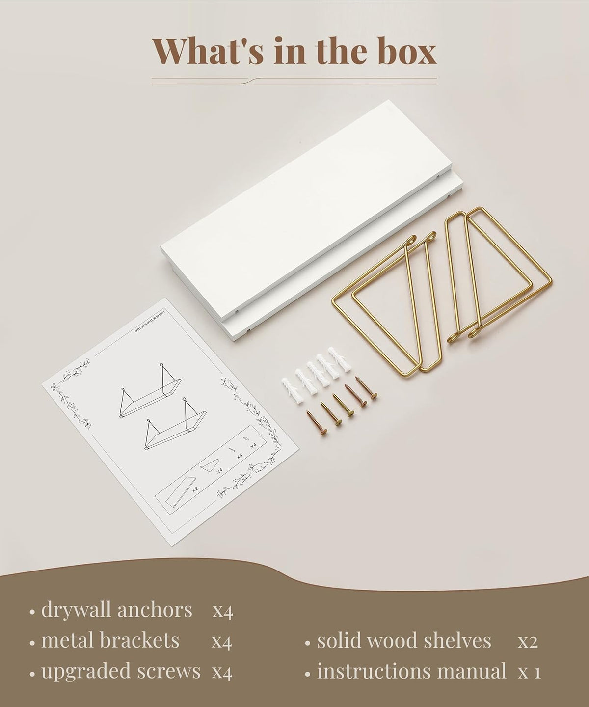 Afuly Floating Shelves for Wall, White and Gold Shelf, Display Wall Shelves