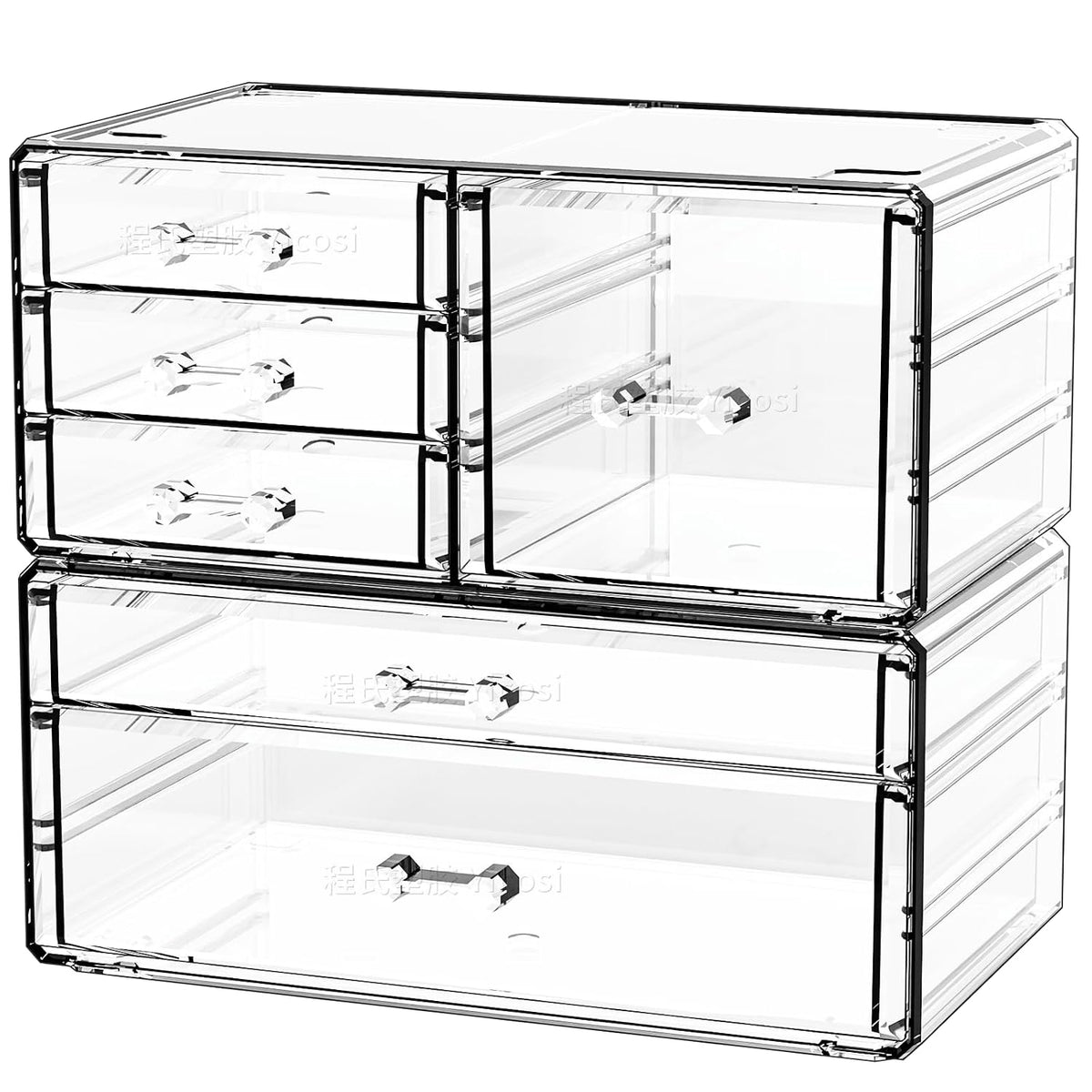 Cq acrylic 2 Pack Clear Desk Organizer With Drawers,Stackable 6 Drawers Skinc...