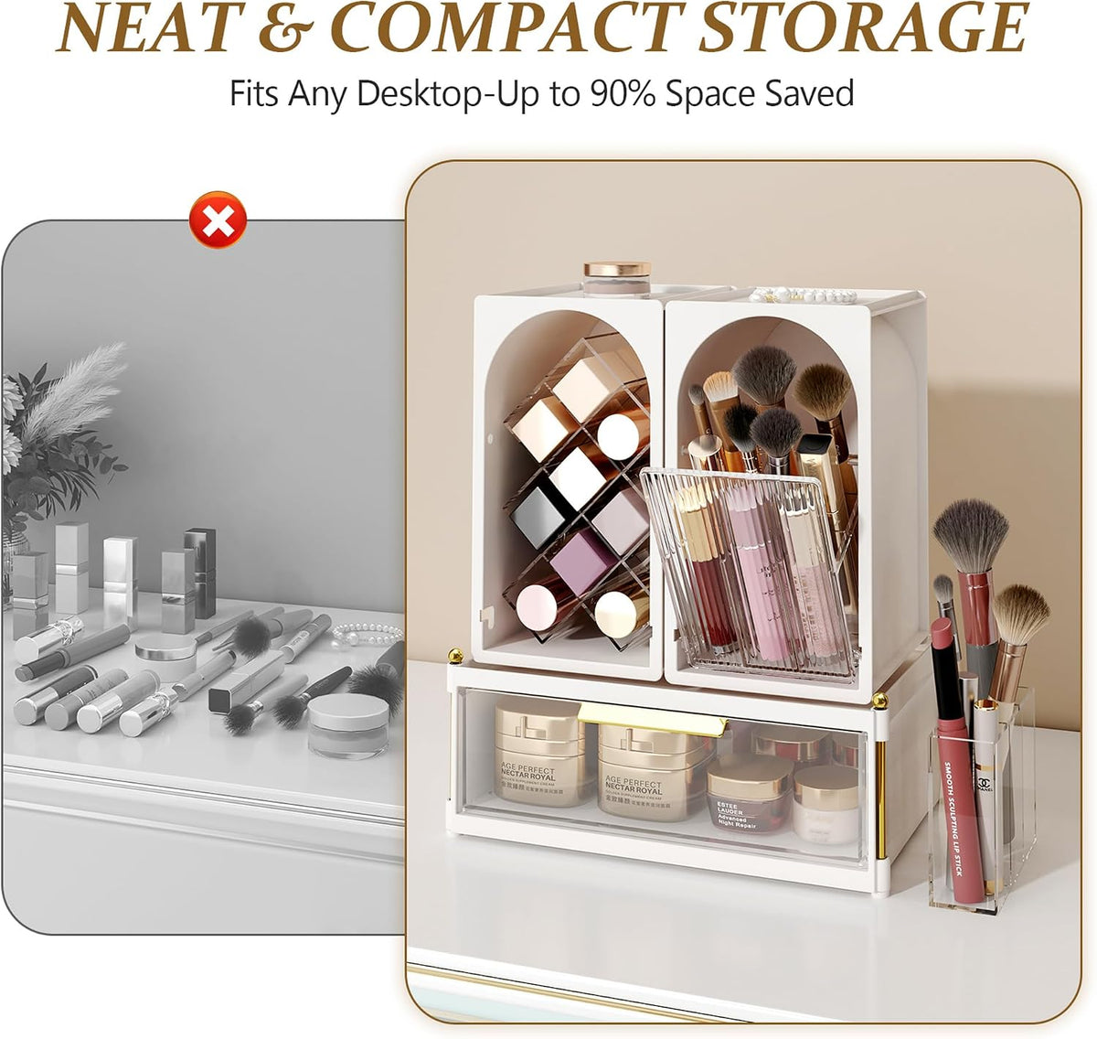 FOLLOWIN Compact Makeup Organizer Set, Makeup Brush Organizer