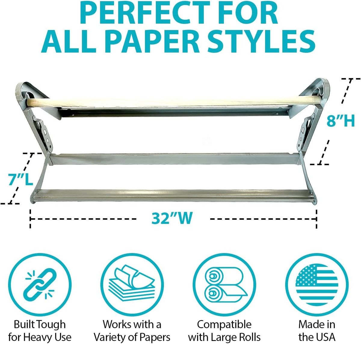 30 Inch Paper Roll Dispenser with Cutter, Desktop or Wall Mount Set Up