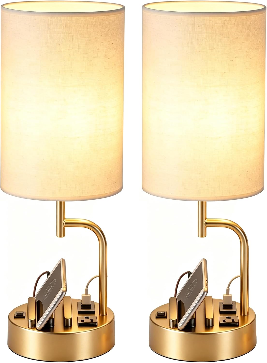 Dreamholder 2 Pack Table Lamp, Bedside Lamp with 3 USB Charging Ports & A...