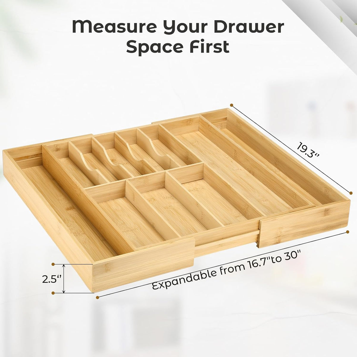 Fabsome Silverware Organizer for Cabinet Drawer, Expandable from 16.7'