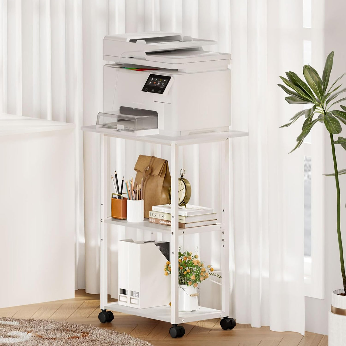 MARTY 3 Tier Large Printer Stand, Mobile Printer Table, Adjustable Shelf