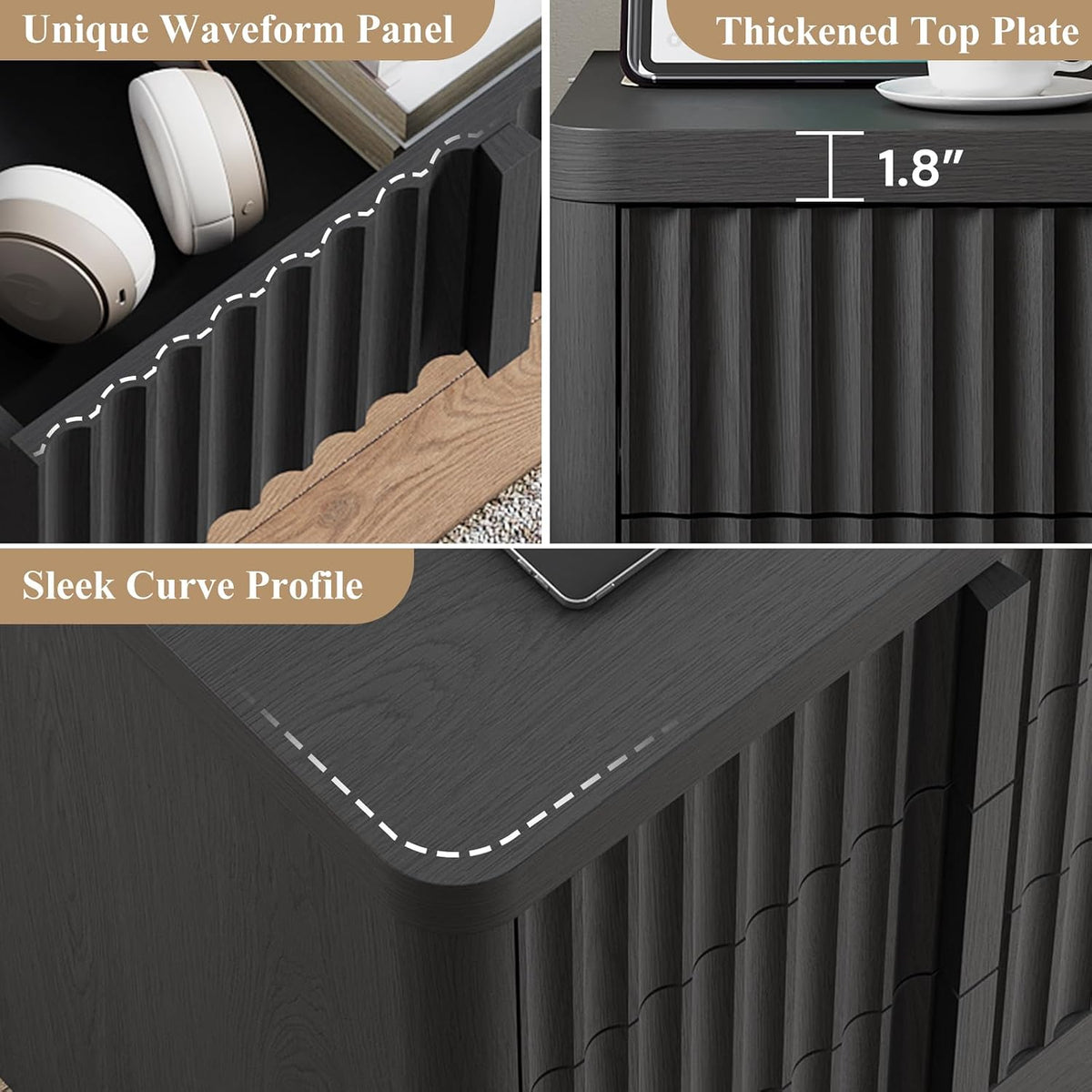 Fluted Dresser for Bedroom, 48" Tall 6 Drawer Dresser, Modern Chest of D...