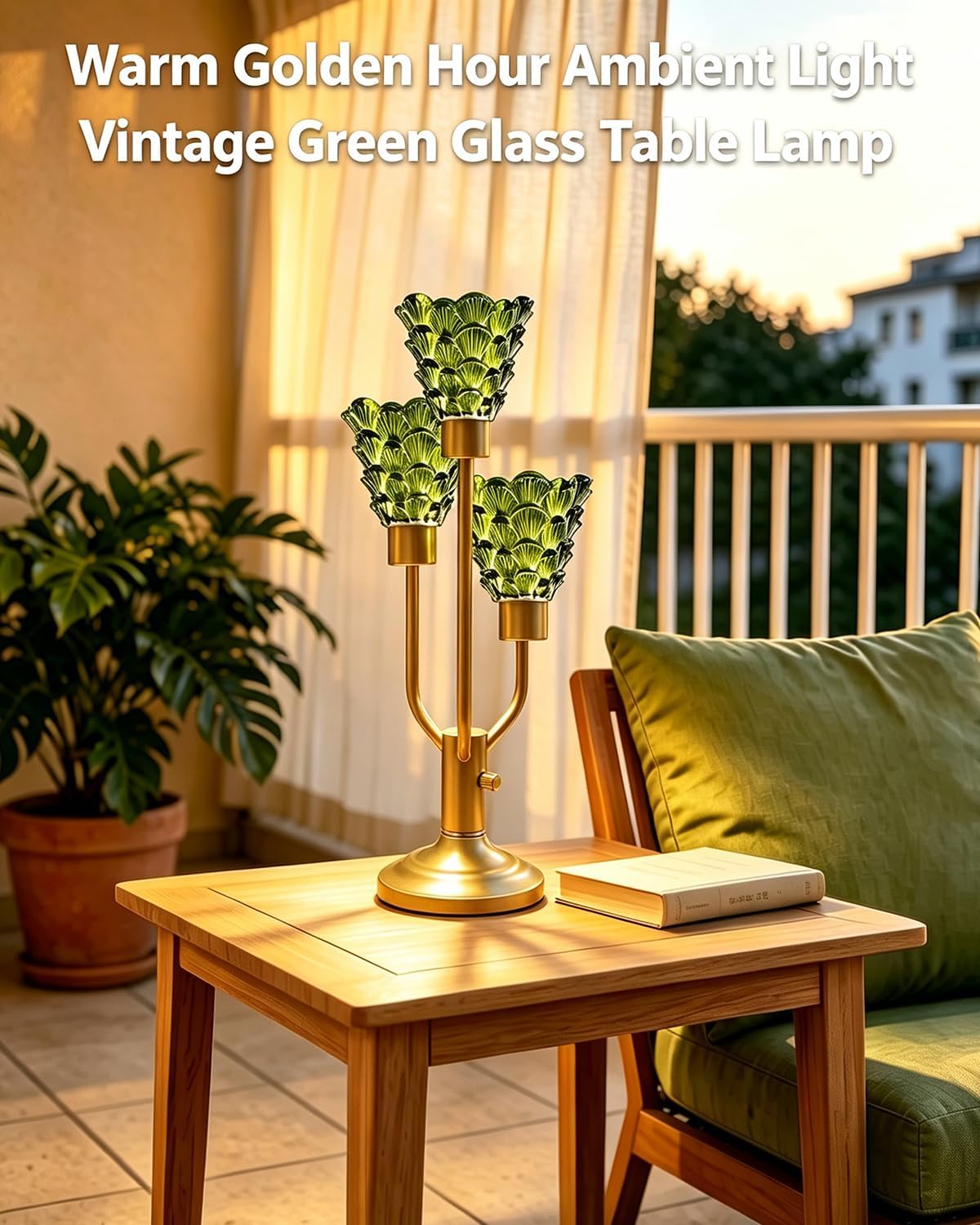 Lightdot Green Glass Mid Century Modern Table Lamp Dimmable Vintage Gift