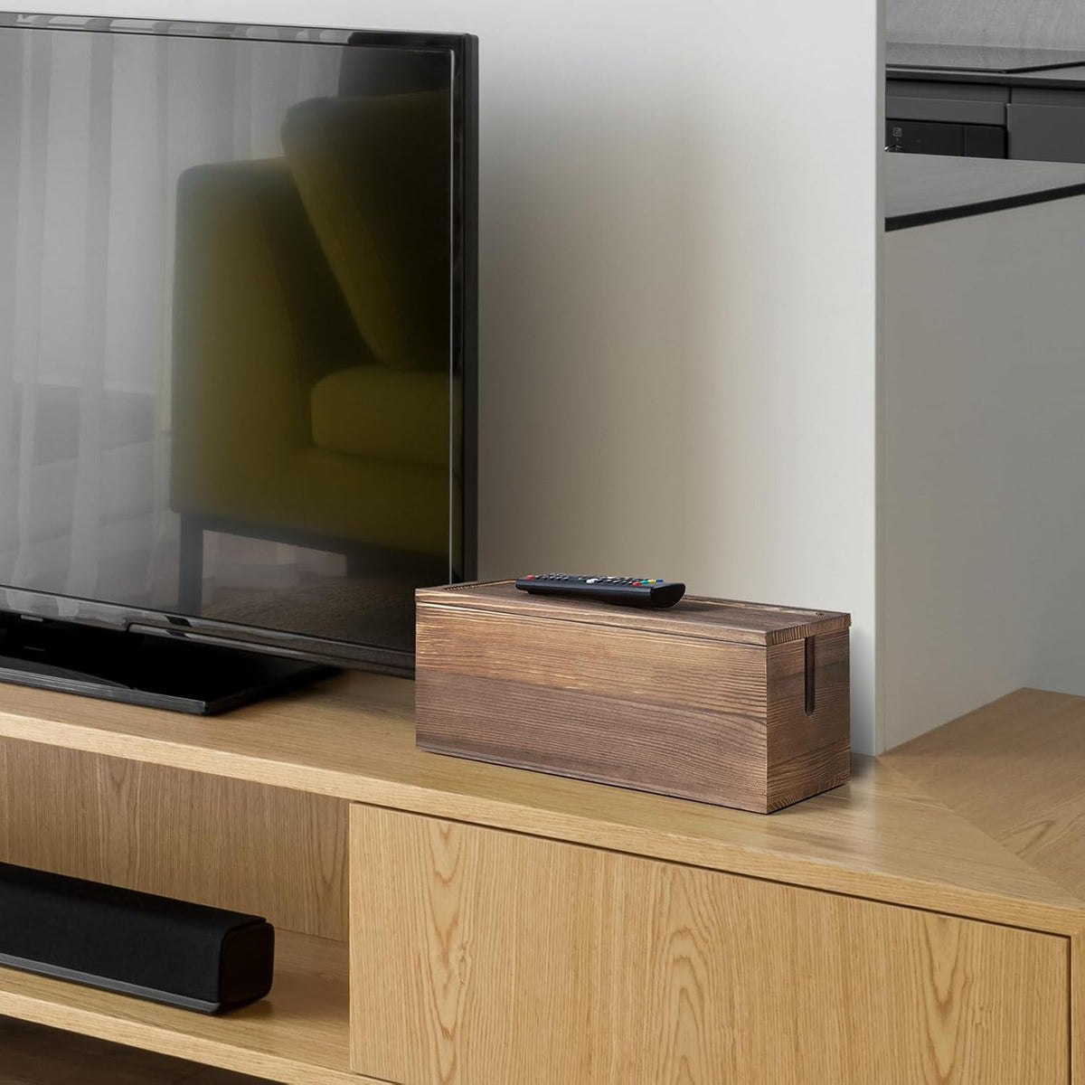 Large Cable Management Box, Burnt Wood Cord Organizer Box for Desk, Floor, Of...