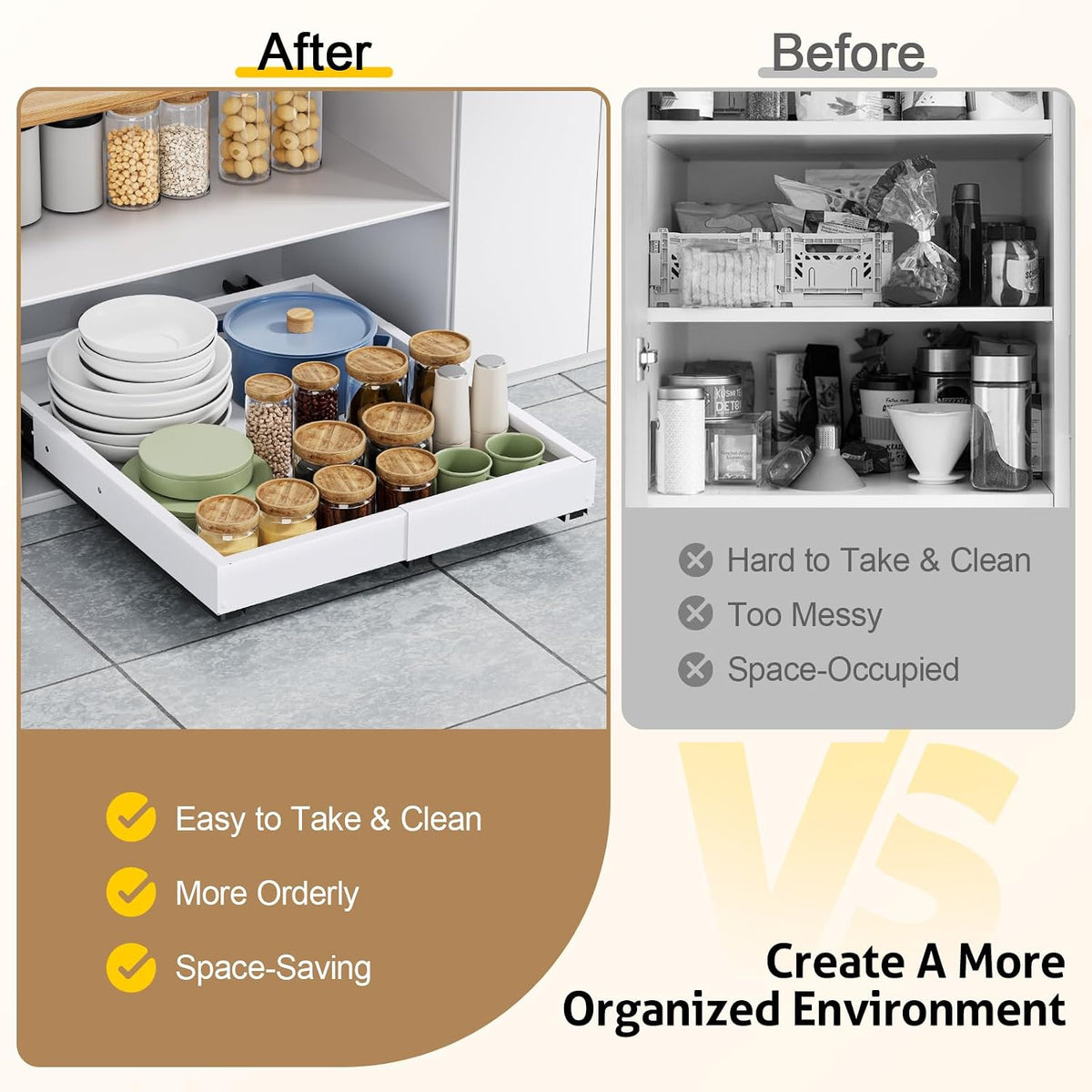 Pull Out Cabinet Organizer, Expandable Width (11.4"-18.9") Depth (1...