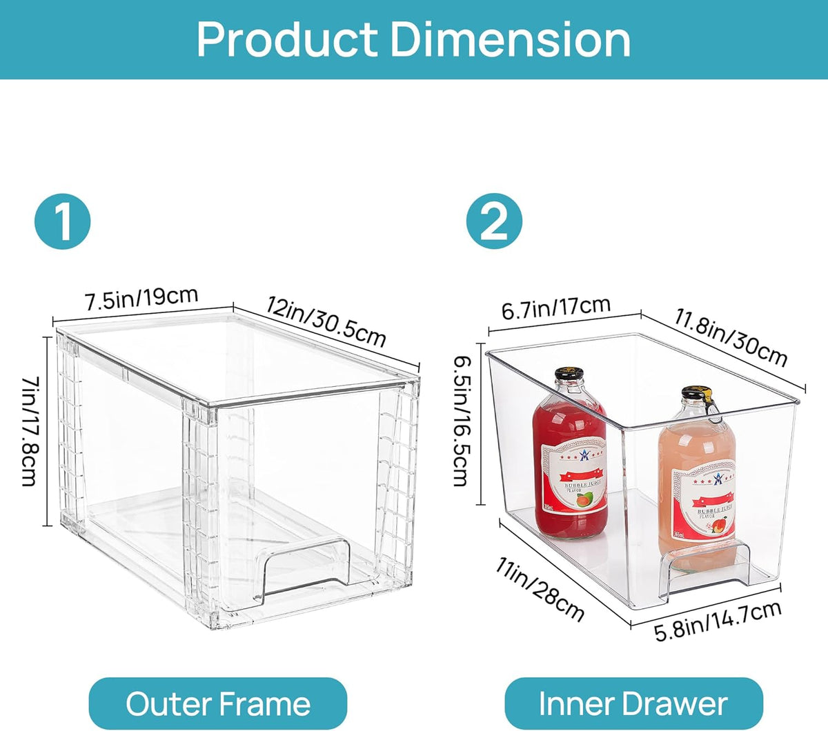Vtopmart 4 Pack Stackable Clear Pantry Storage Drawers, Large