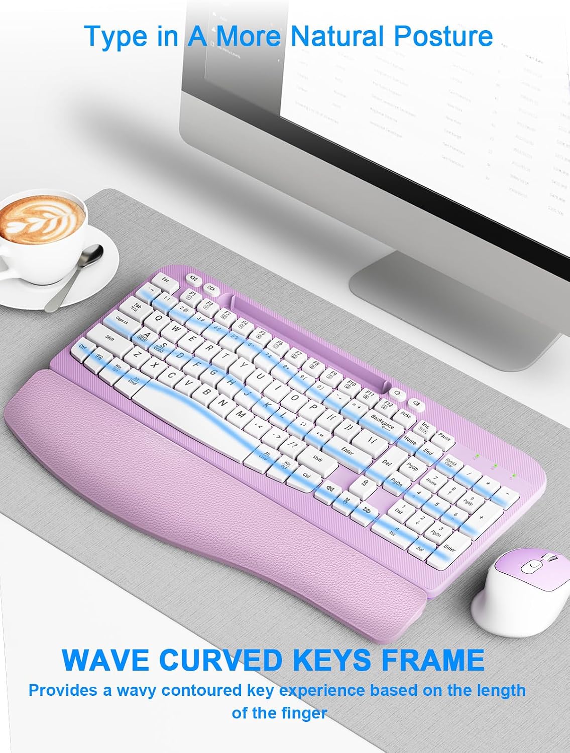 Hayyiesh Ergonomic Wave Keys Wireless Keyboard and Mouse Combo, Full Size wit...